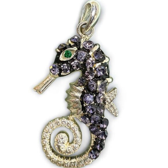 Purple Rhinestone Seahorse Pendant – Ocean-Inspired Statement Charm - Picture 16 of 17